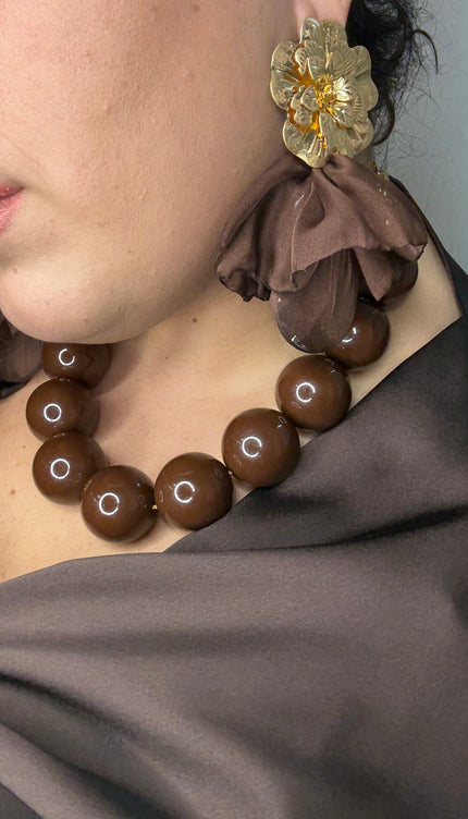 Orecchini Nuvola&Flowers Brown&Gold