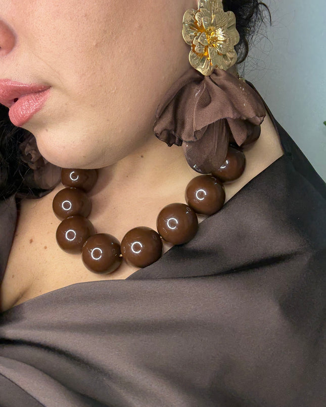 Orecchini Nuvola&Flowers Brown&Gold