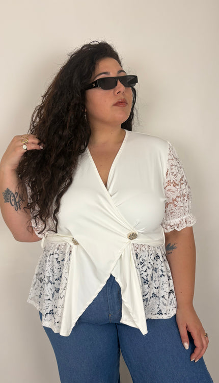 Maglia doppio Bottone Con Merletto