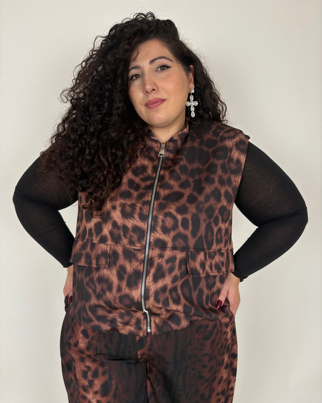 Gilet Leopardato con Zip