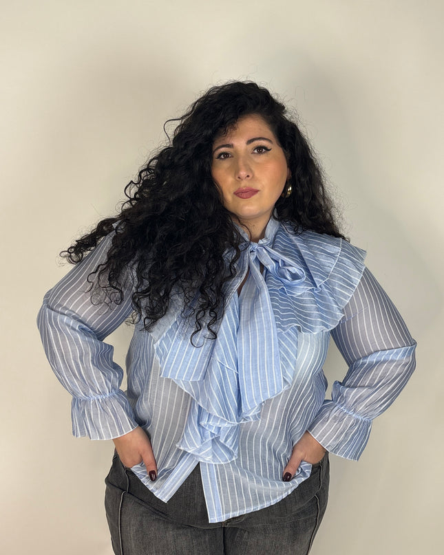 Camicia Righe e Rouches con Fiocco