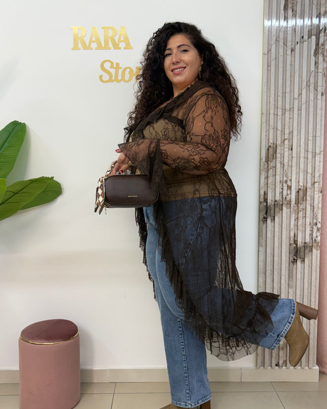 Kimono in pizzo Brown