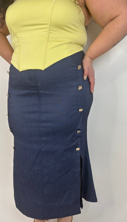 Gonna in Denim e Bottoni Gold