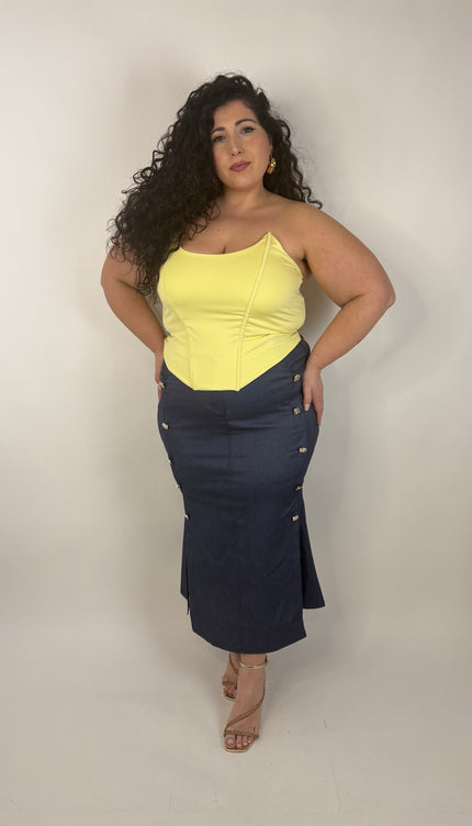 Gonna in Denim e Bottoni Gold