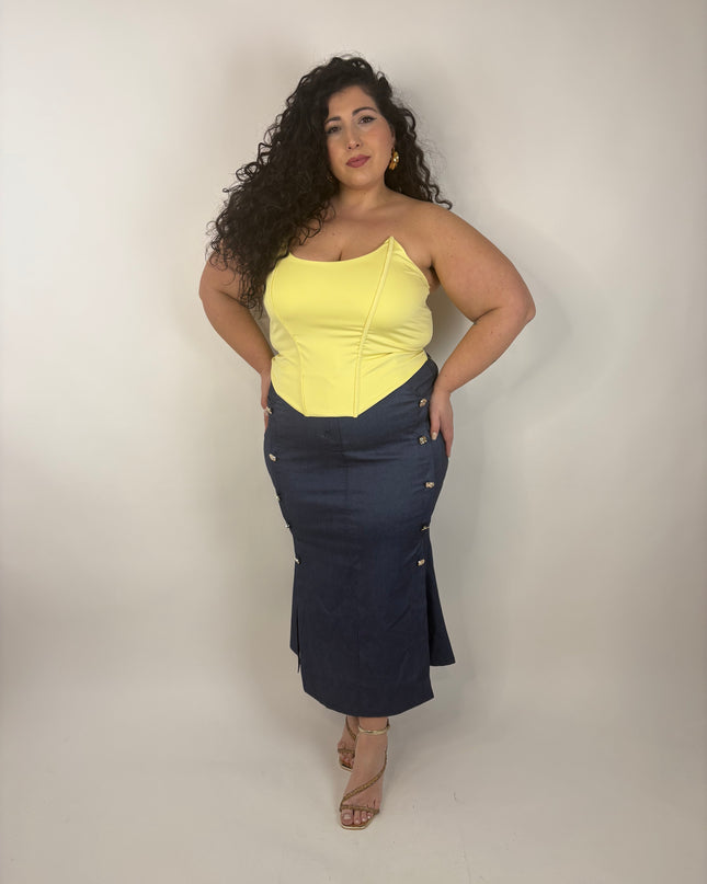 Gonna in Denim e Bottoni Gold