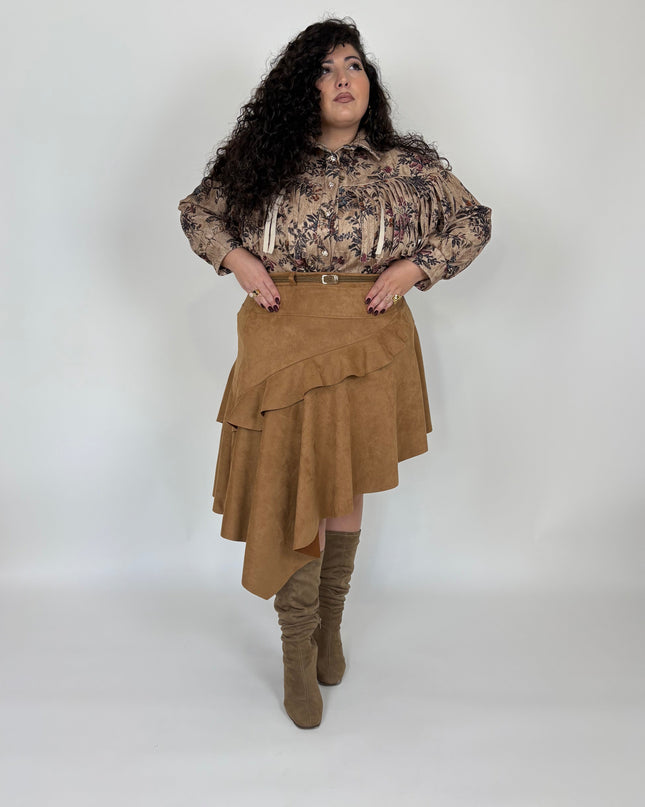 Gonna asimmetrica scamosciata