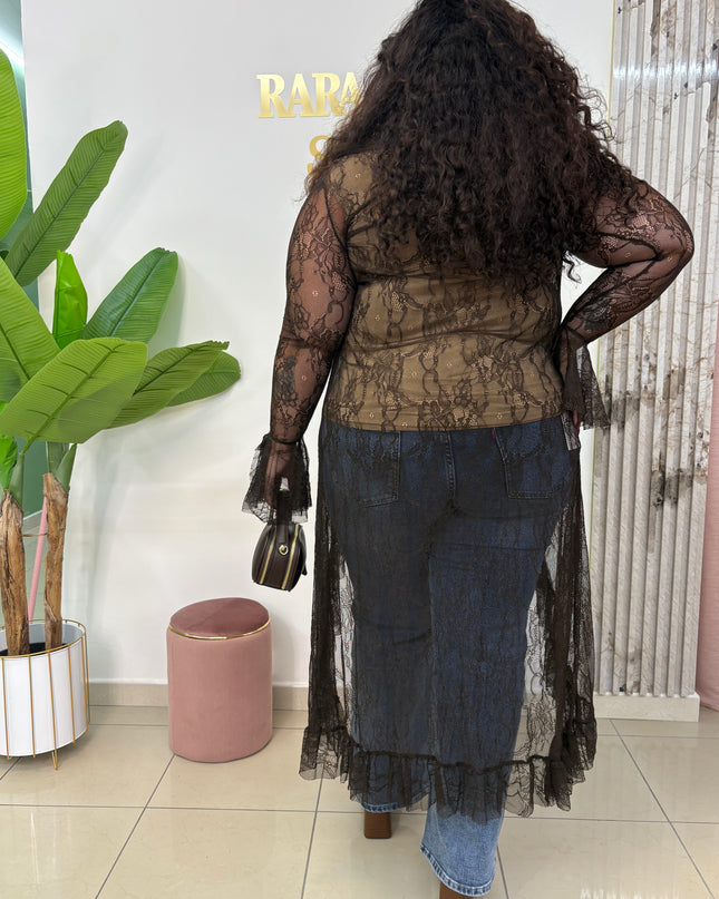 Kimono in pizzo Brown