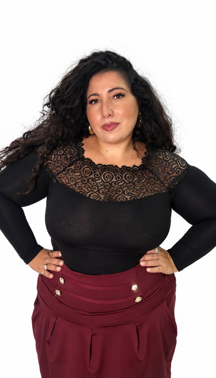 Maglia Elle in Merletto e Viscosa