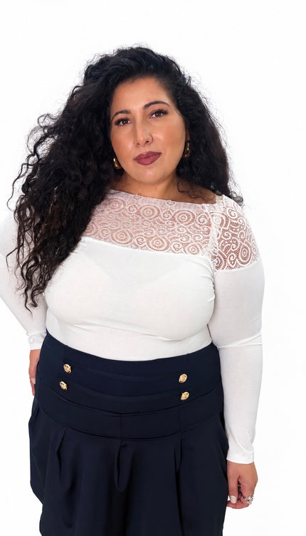 Maglia Elle in Merletto e Viscosa