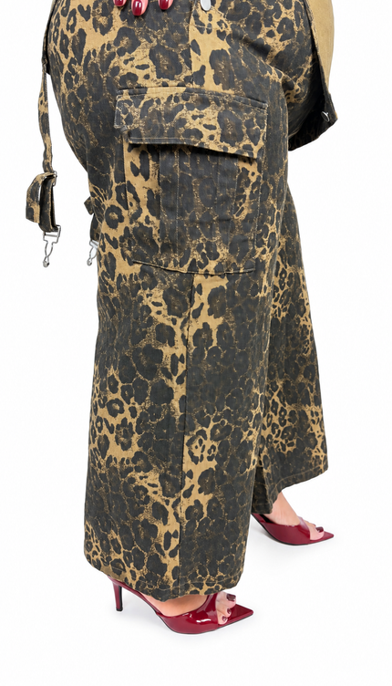 Salopette in jeans Leopard