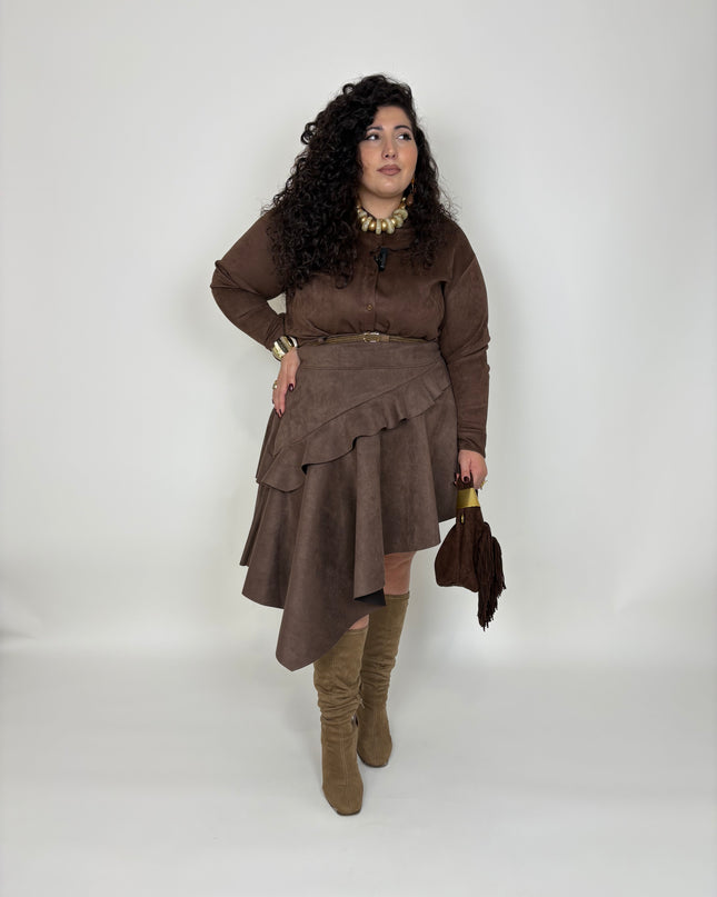 Gonna asimmetrica scamosciata