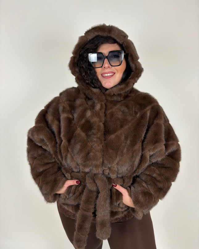 Pelliccia Ecovisone Beautiful con Cappuccio