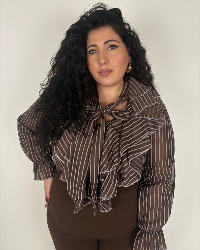 Camicia Righe e Rouches con Fiocco