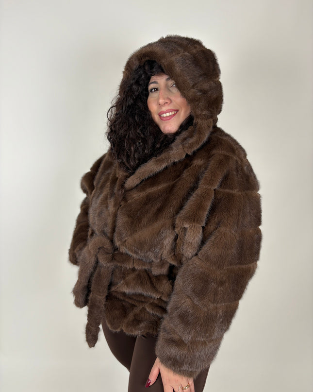 Pelliccia Ecovisone Beautiful con Cappuccio